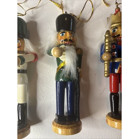 Set Of 4 Vintage Wooden Nutcracker Toy Soldier Christmas Ornaments With Beards - Picture 4 of 11